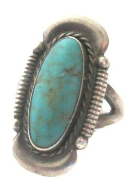 Vintage Turquoise Ring Sterling Silver Southwest Oval Cabochon Size 5.5 JHE5